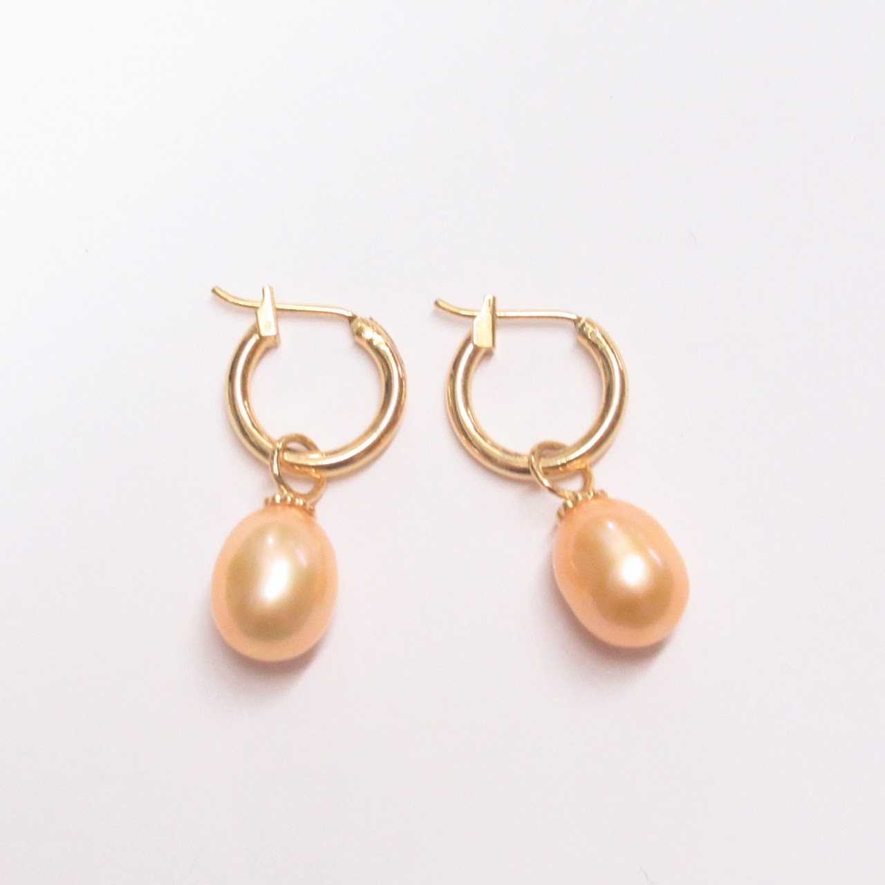 14K Gold & Pearl Drop Hoop Earrings