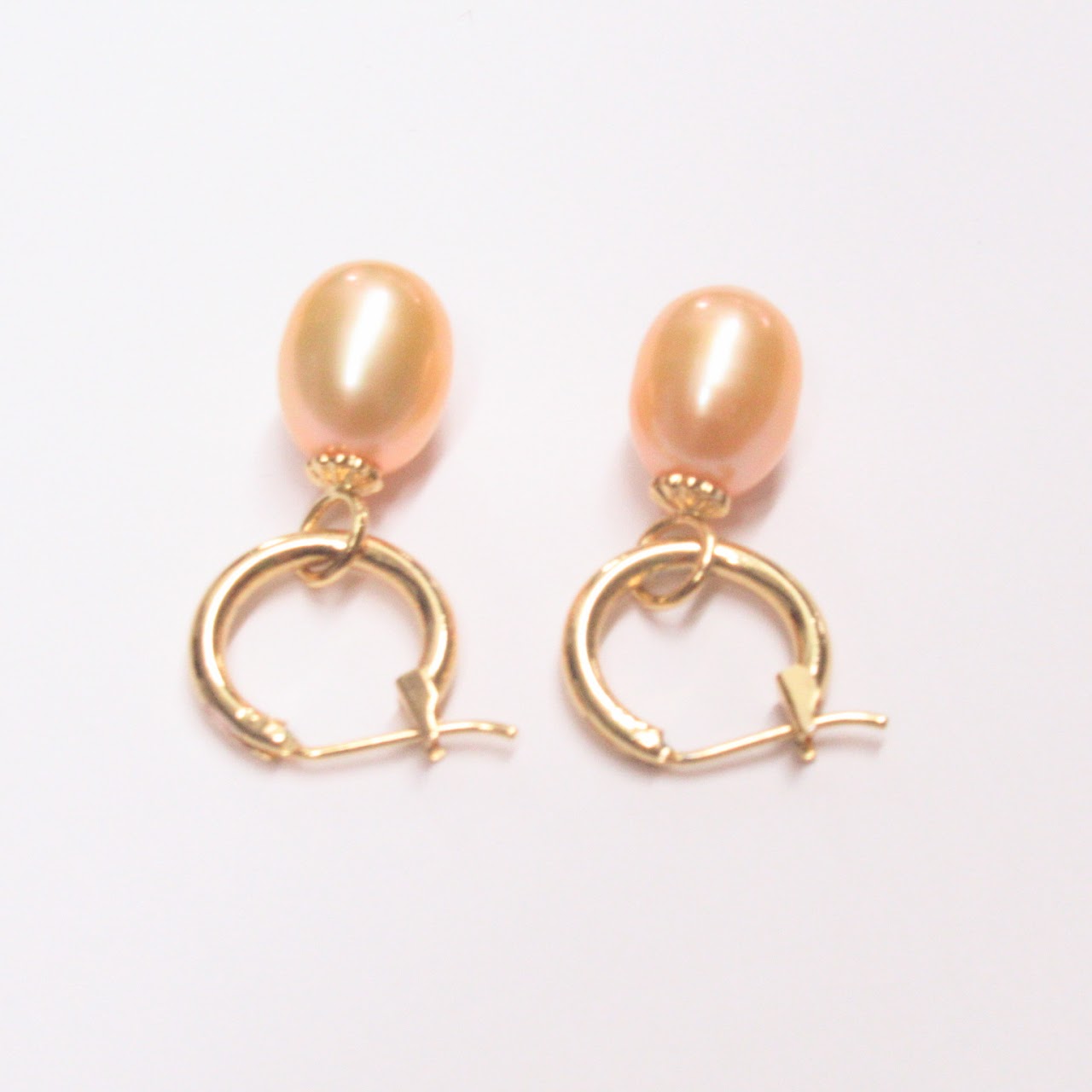 14K Gold & Pearl Drop Hoop Earrings