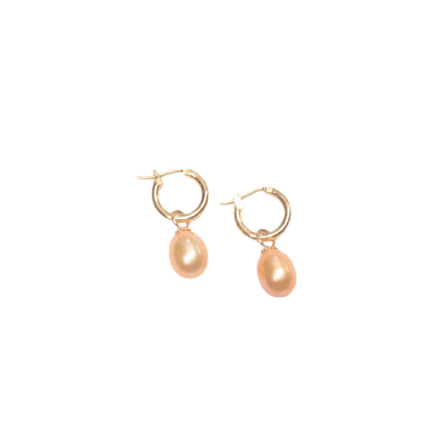 14K Gold & Pearl Drop Hoop Earrings