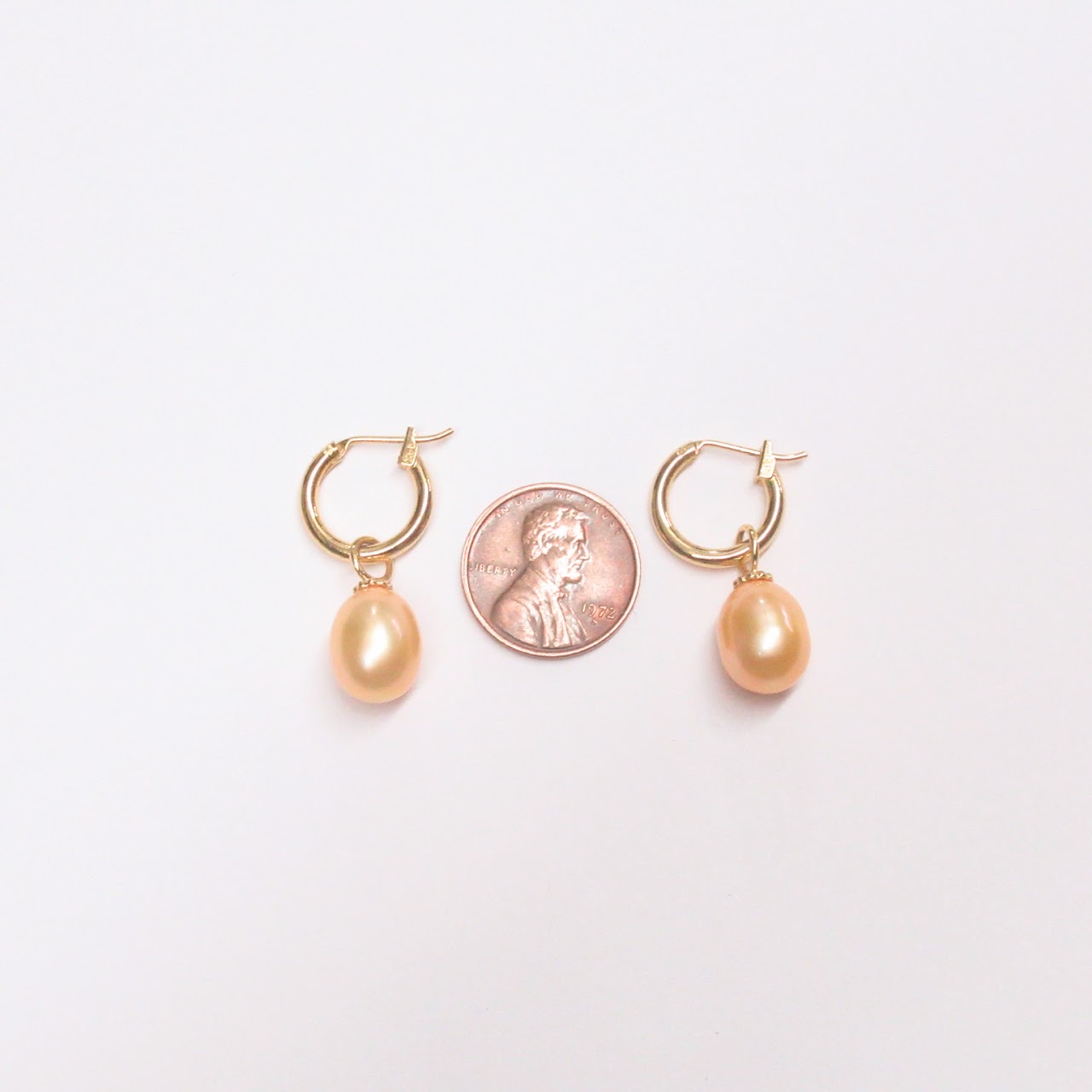 14K Gold & Pearl Drop Hoop Earrings