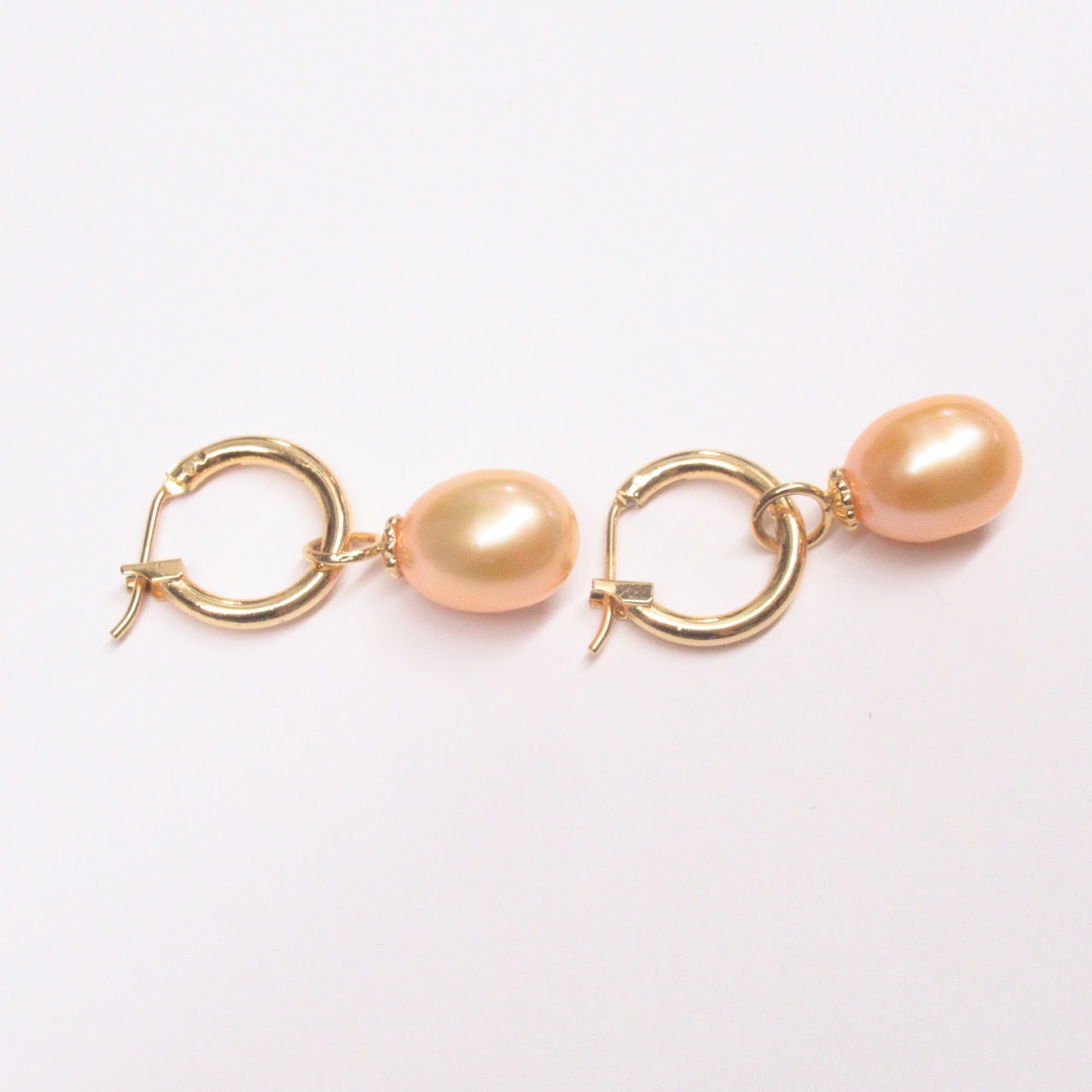 14K Gold & Pearl Drop Hoop Earrings