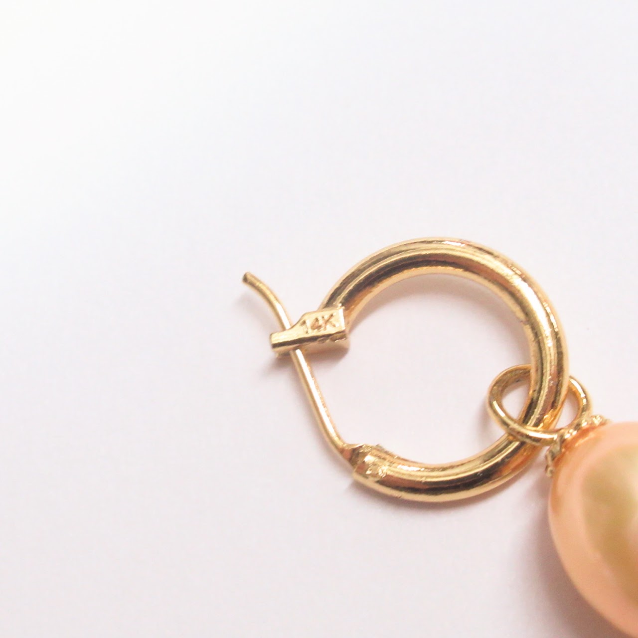 14K Gold & Pearl Drop Hoop Earrings