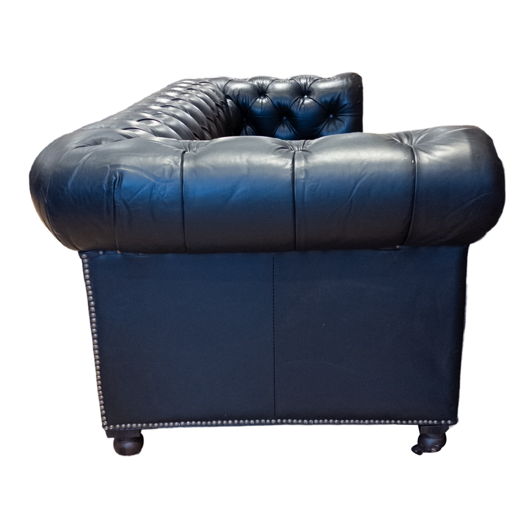 Restoration Hardware Black Leather Chesterfield Sofa