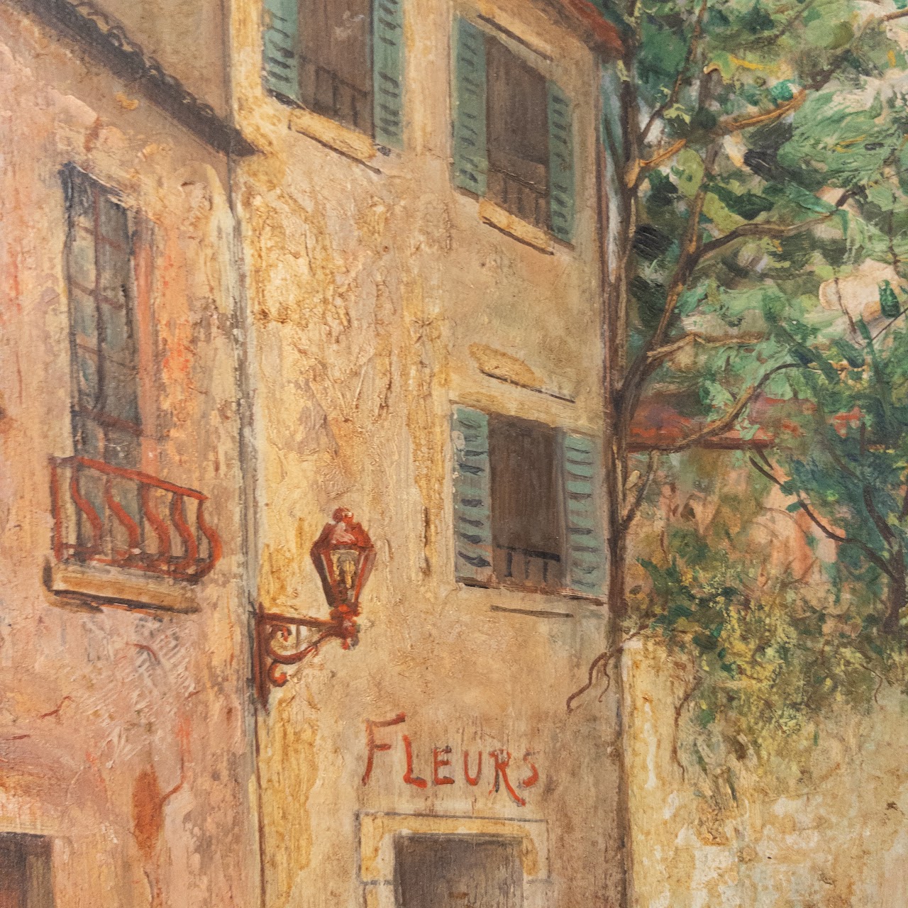 Vintage French Village Street Scene Painting