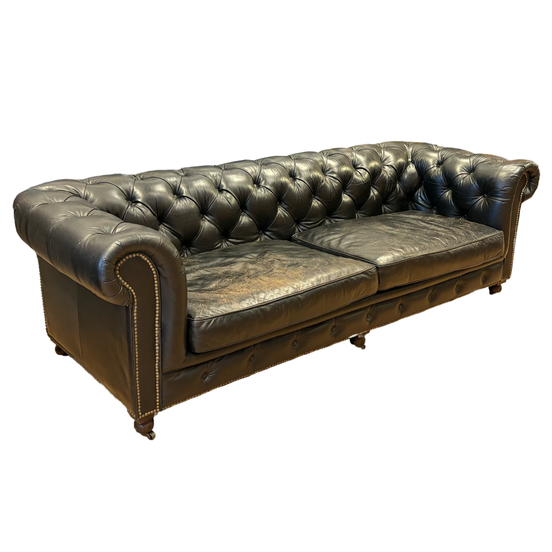 Restoration Hardware Black Leather Chesterfield Sofa