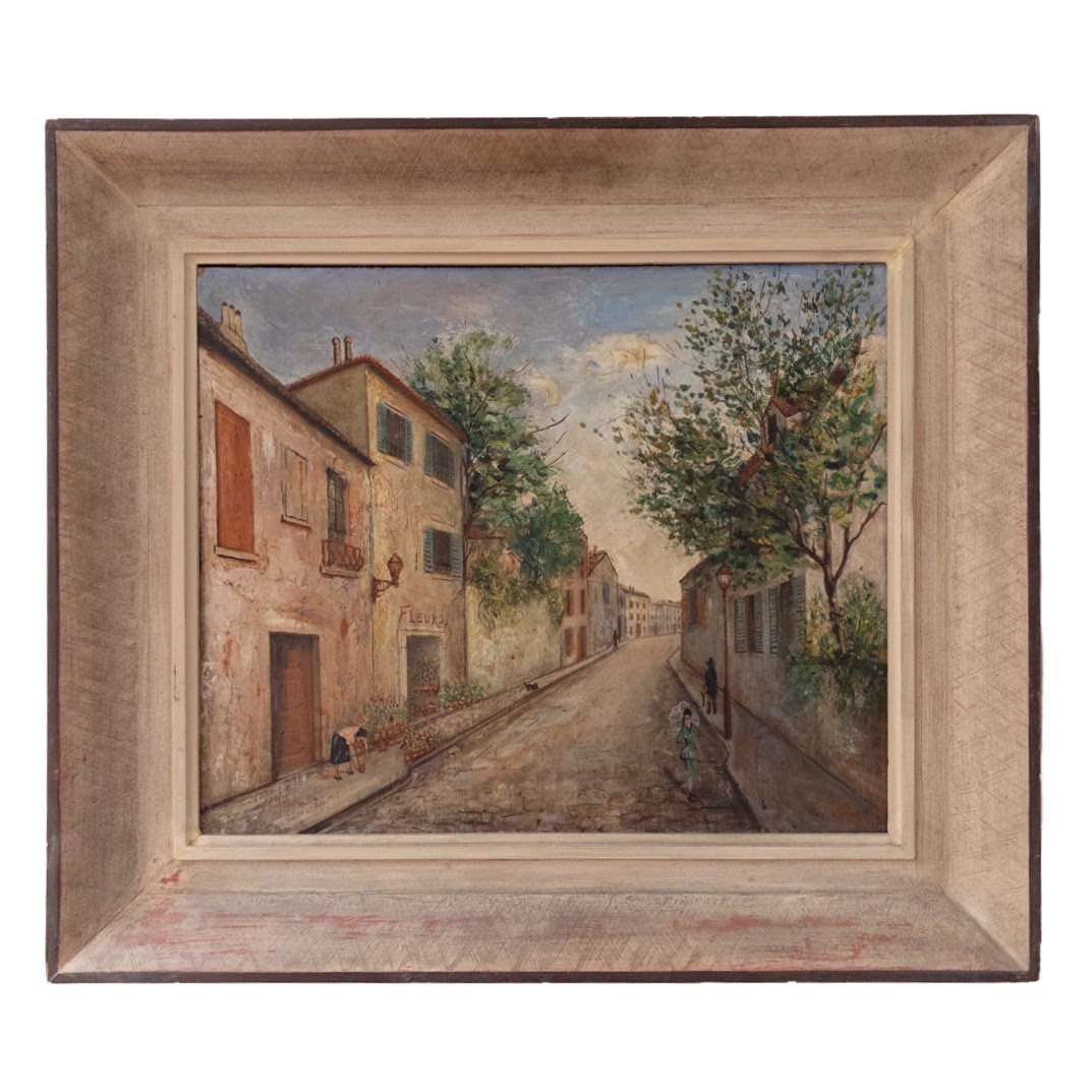 Vintage French Village Street Scene Painting