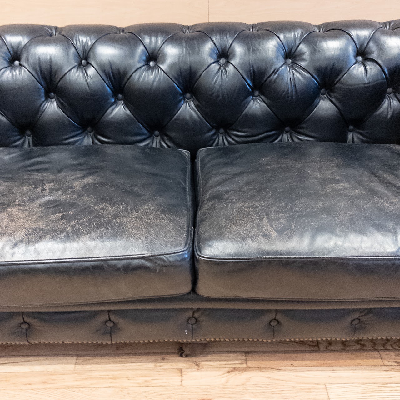 Restoration Hardware Black Leather Chesterfield Sofa