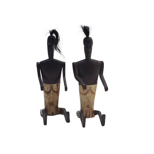 African Carved Wood And Bovine Bone Figurine Pair