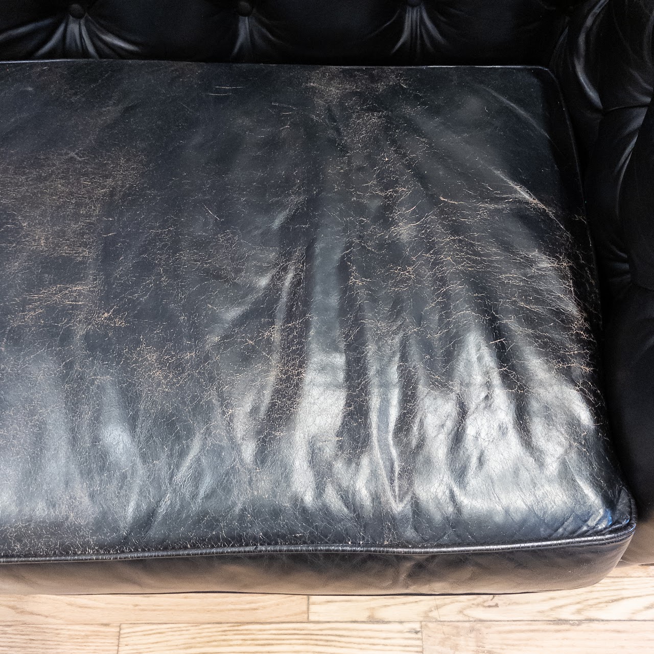 Restoration Hardware Black Leather Chesterfield Sofa