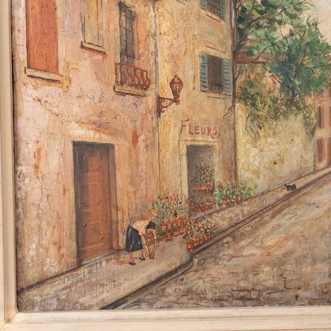 Vintage French Village Street Scene Painting