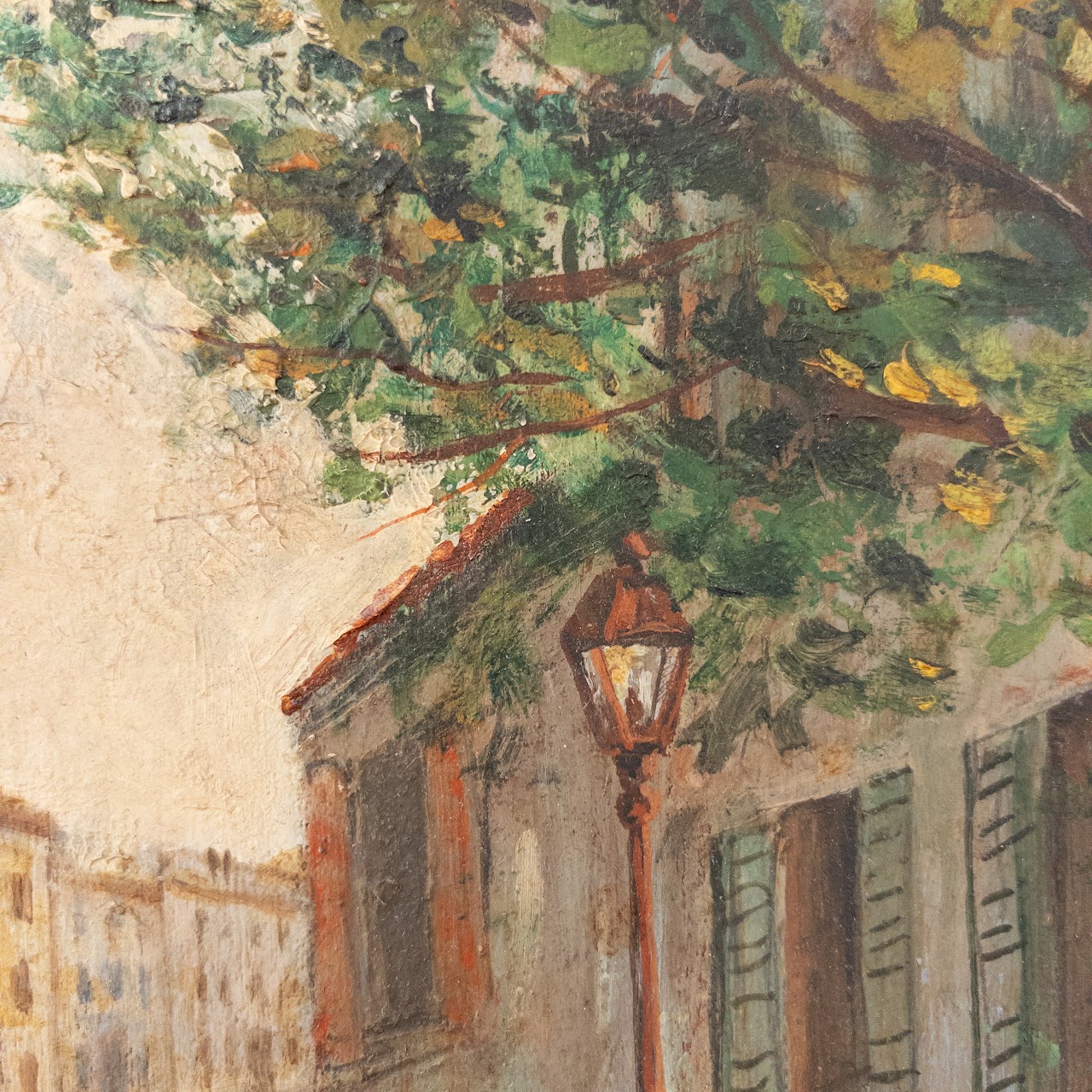 Vintage French Village Street Scene Painting