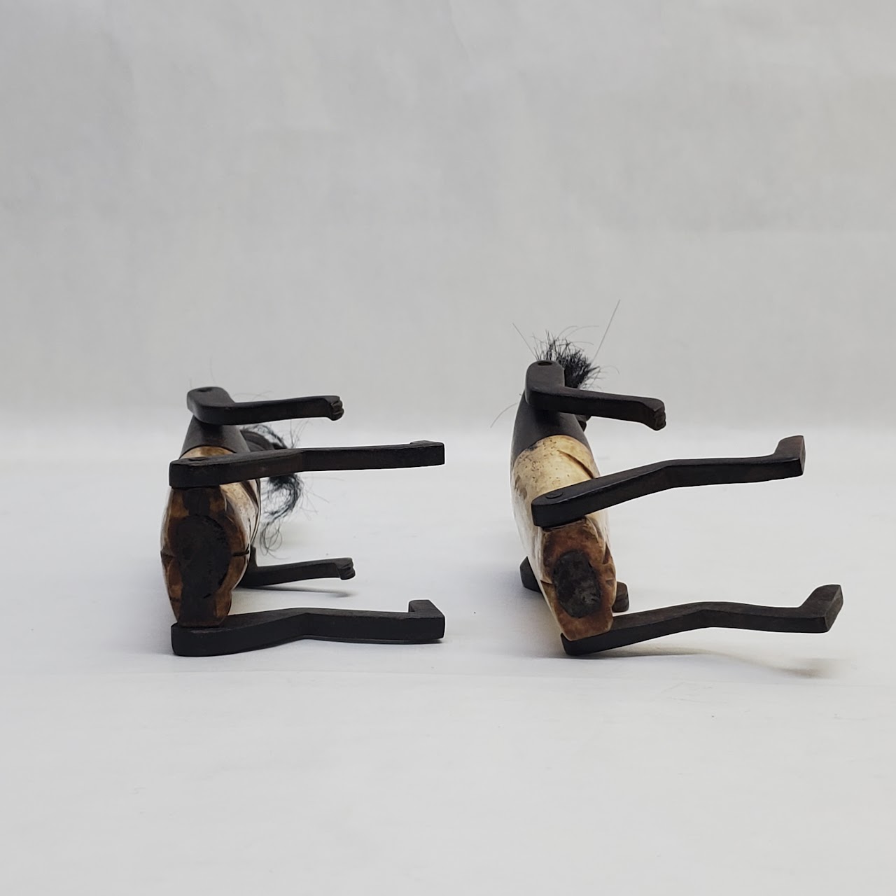 African Carved Wood And Bovine Bone Figurine Pair