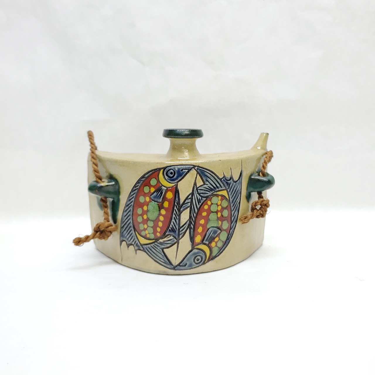 Ceramic Hand Painted Fish Motif Sake Vessel and Cup