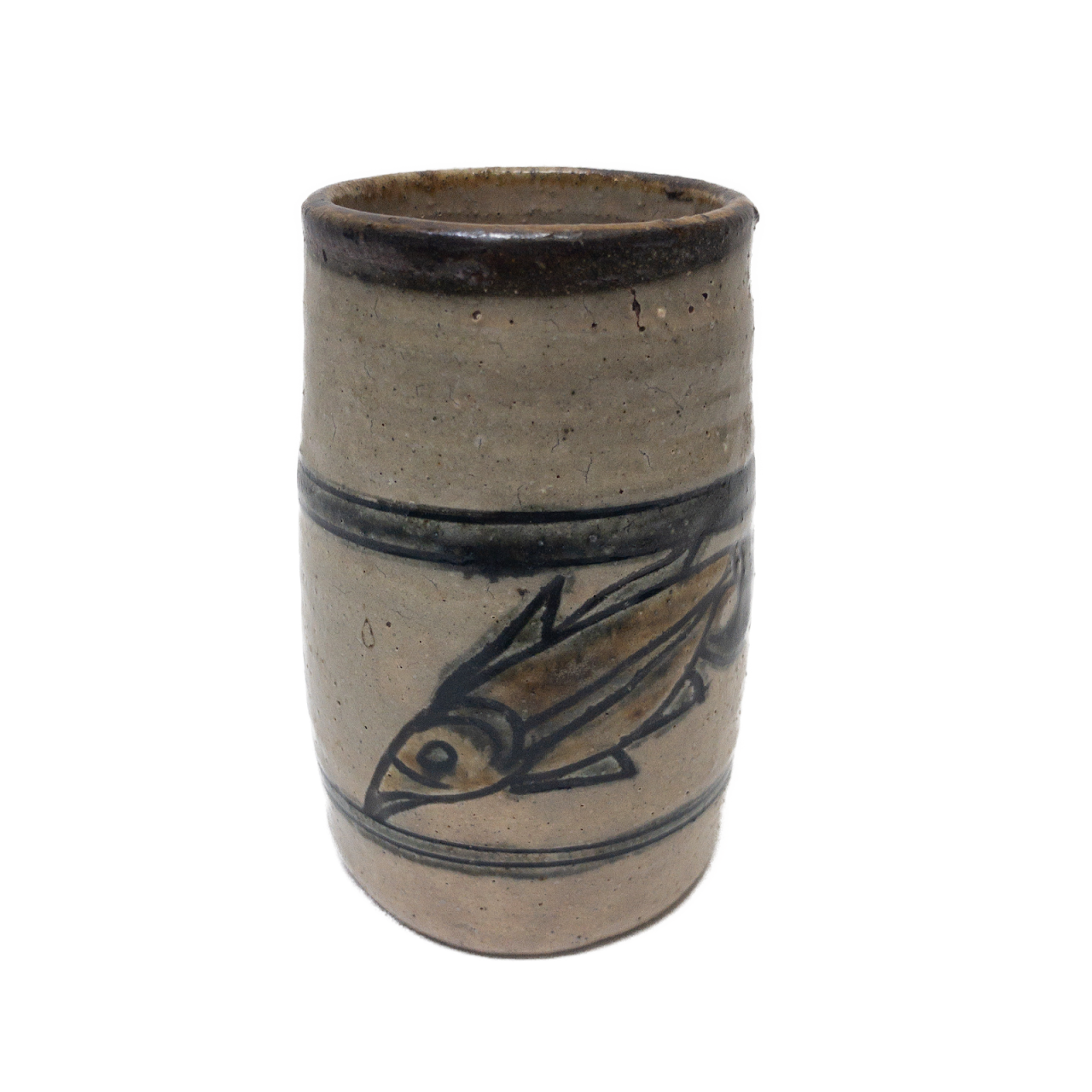 Ceramic Hand Painted Fish Motif Sake Vessel and Cup