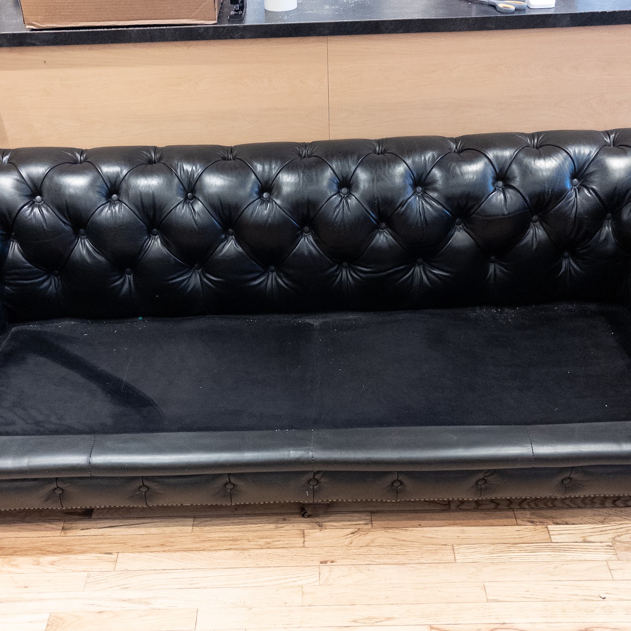 Restoration Hardware Black Leather Chesterfield Sofa