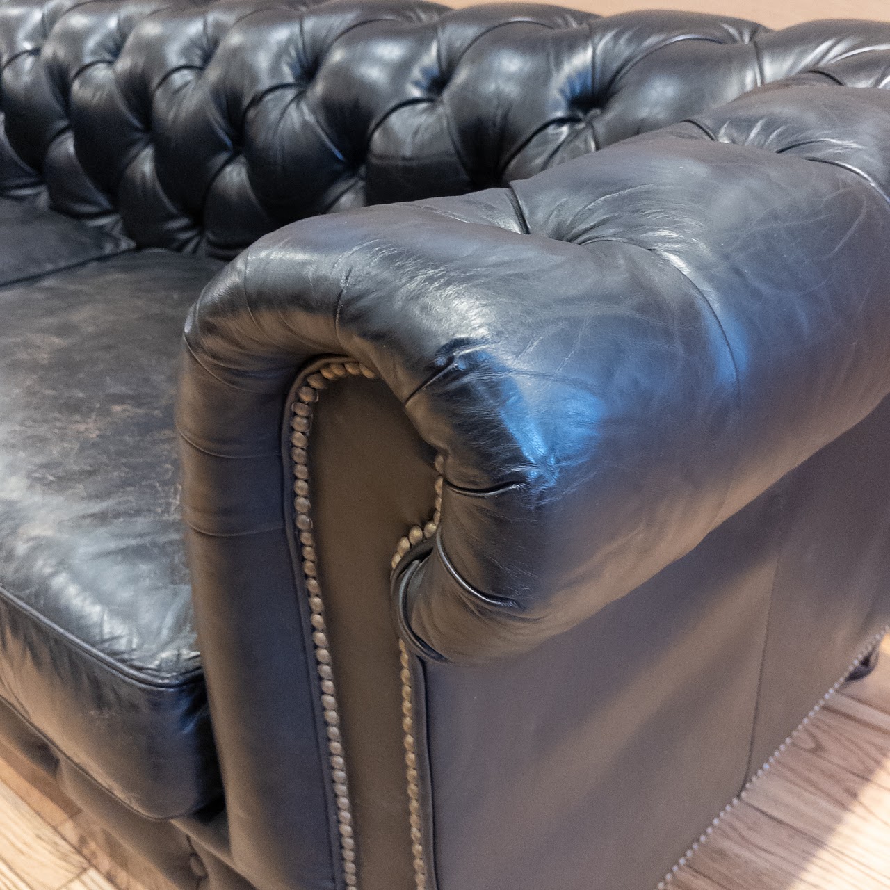 Restoration Hardware Black Leather Chesterfield Sofa