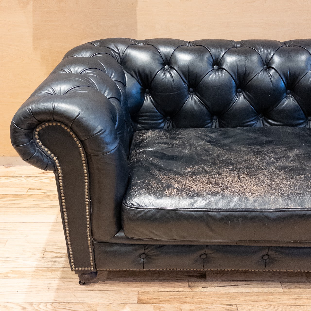 Restoration Hardware Black Leather Chesterfield Sofa