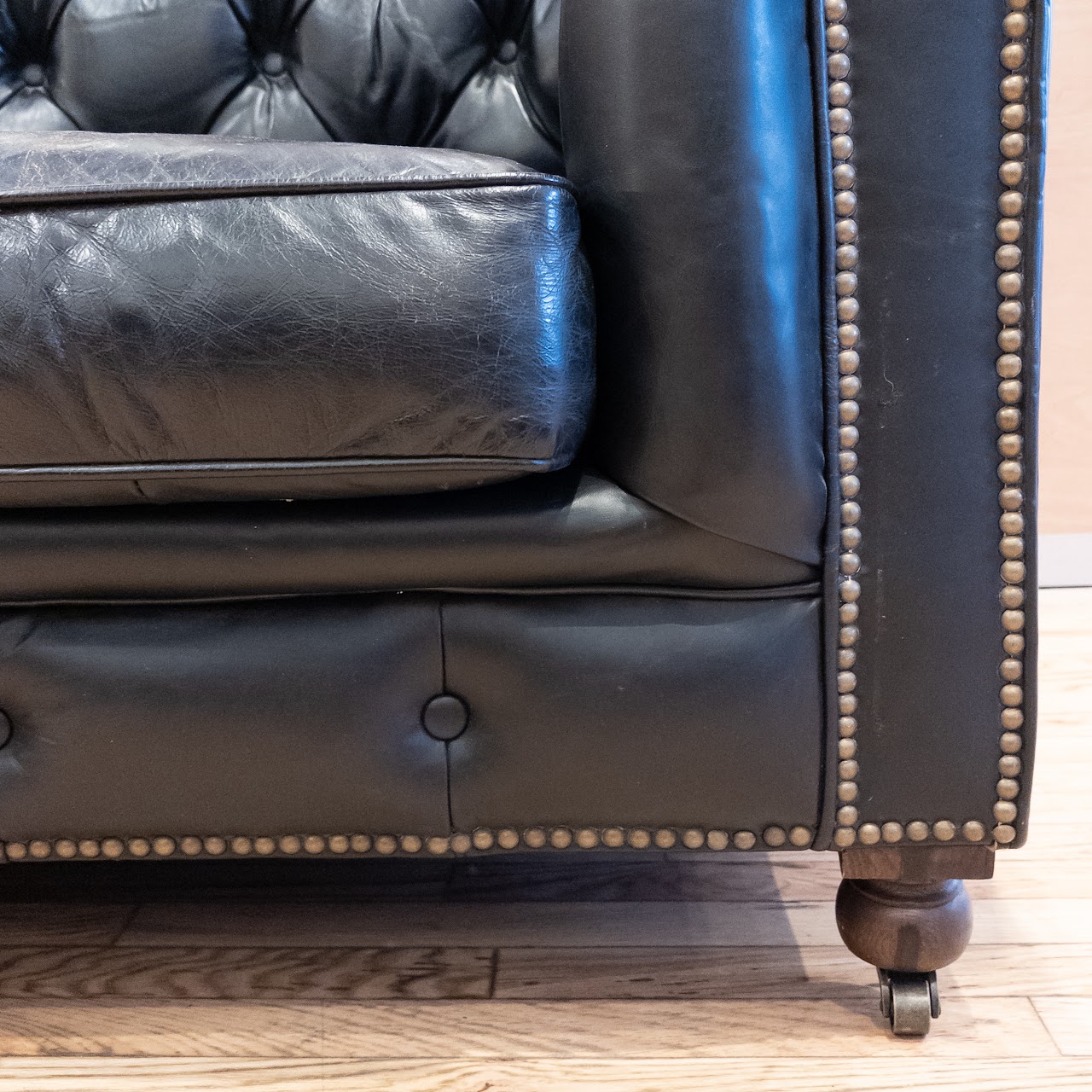 Restoration Hardware Black Leather Chesterfield Sofa