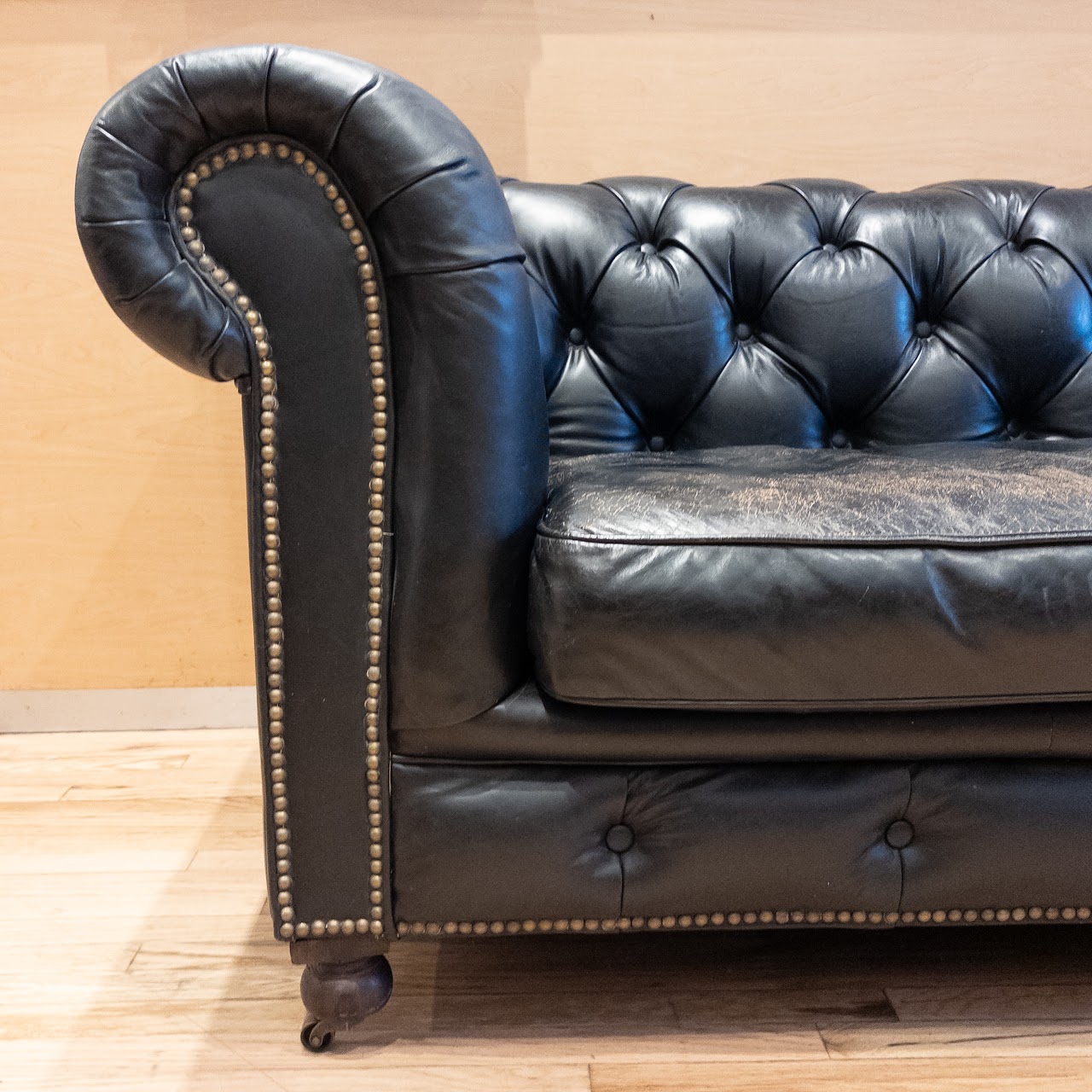 Restoration Hardware Black Leather Chesterfield Sofa