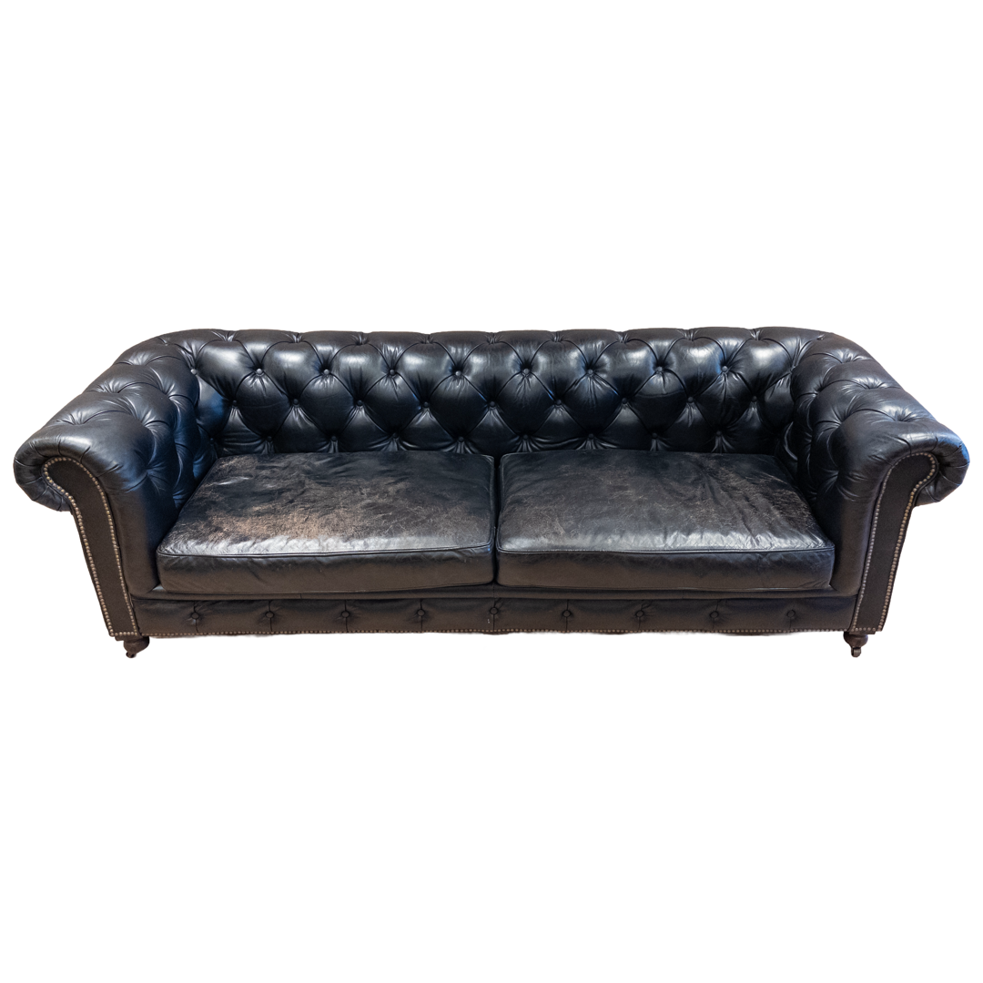 Restoration Hardware Black Leather Chesterfield Sofa