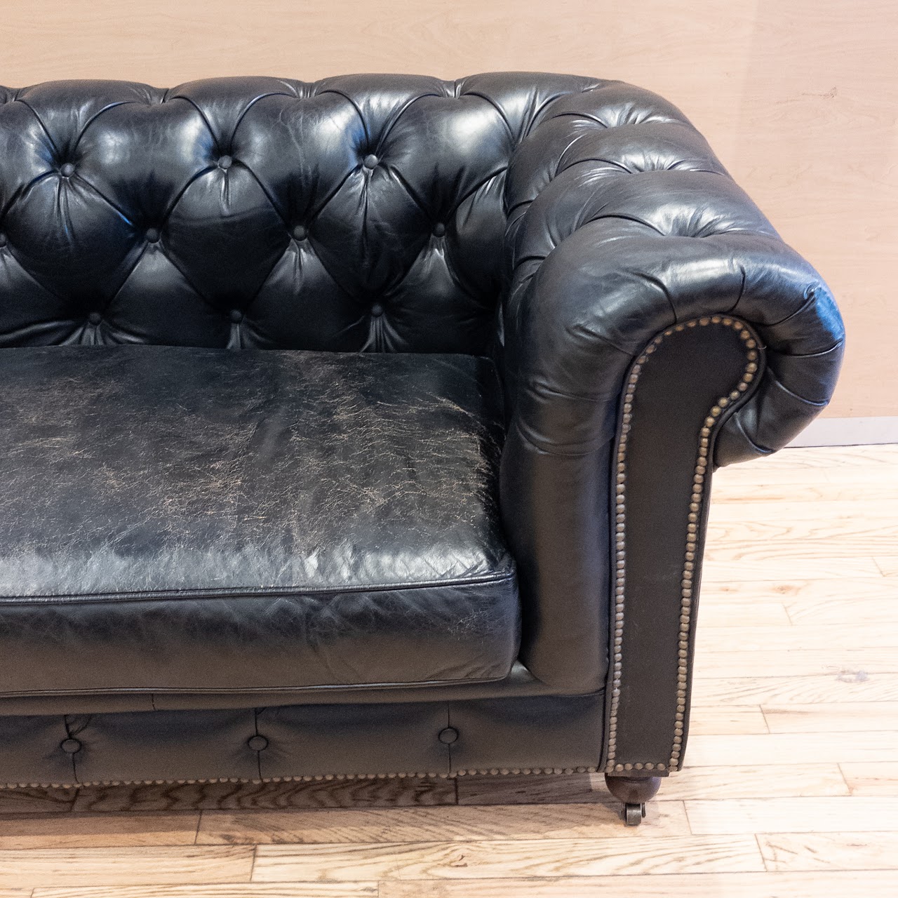 Restoration Hardware Black Leather Chesterfield Sofa