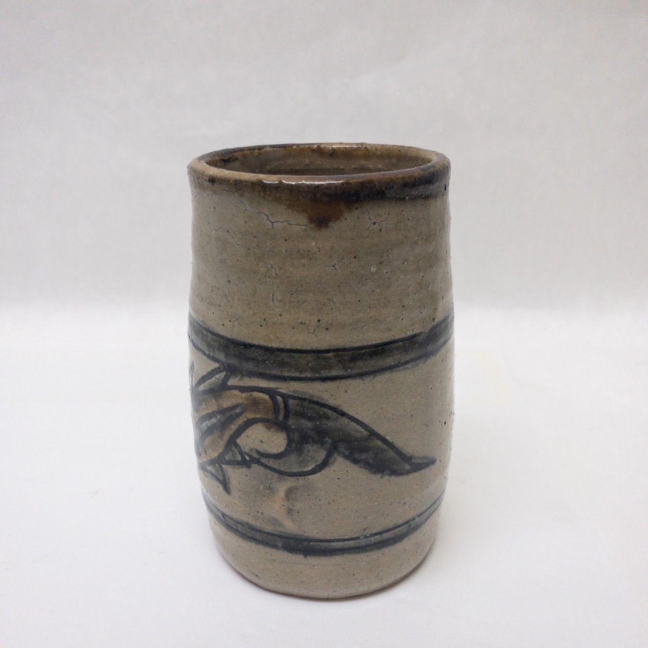 Ceramic Hand Painted Fish Motif Sake Vessel and Cup