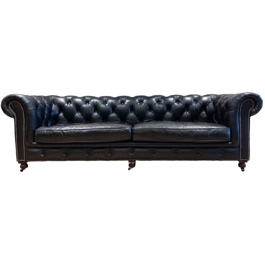 Restoration Hardware Black Leather Chesterfield Sofa