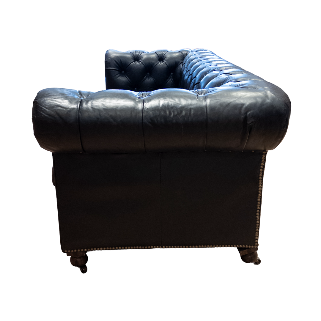 Restoration Hardware Black Leather Chesterfield Sofa