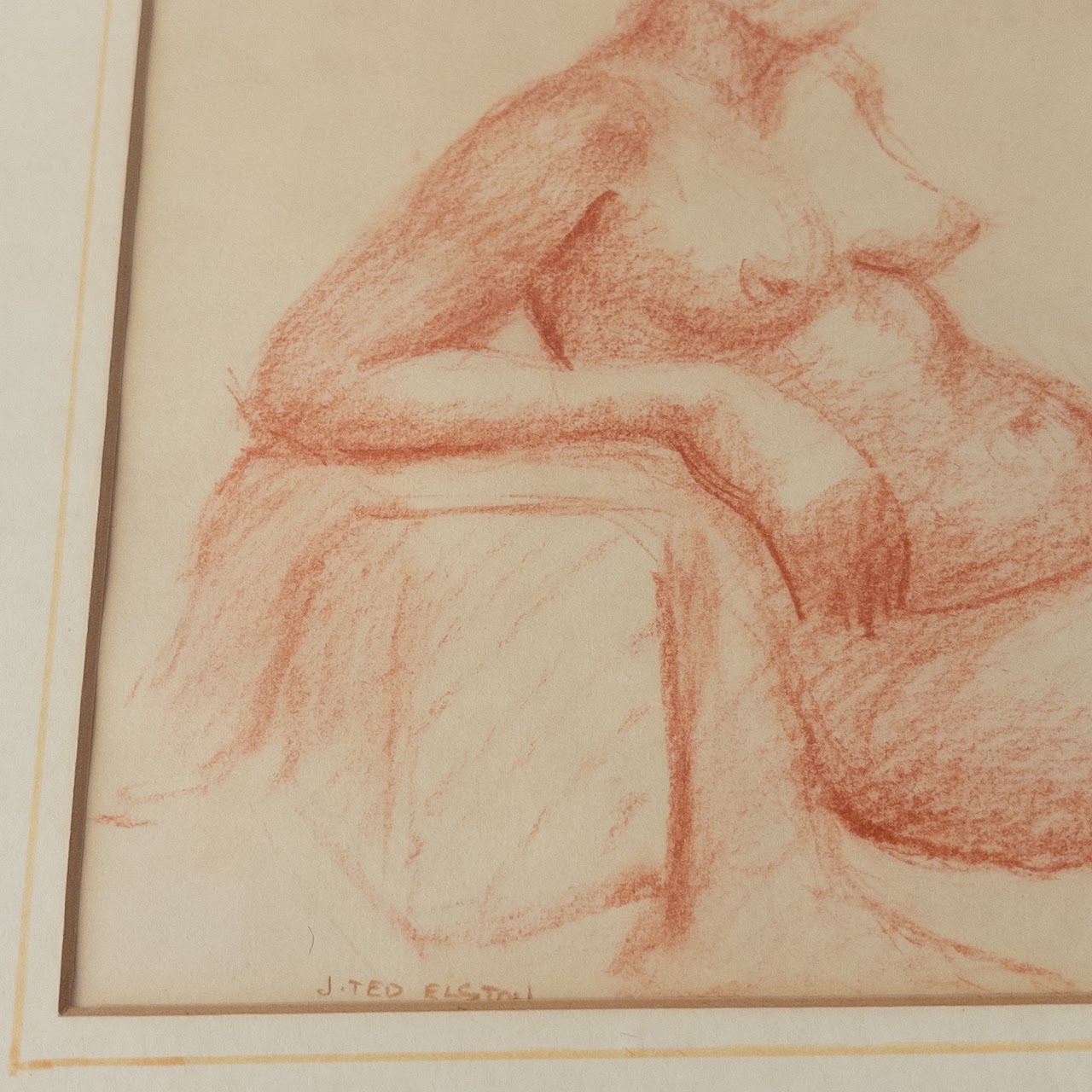 J. Ted Elston Signed Pastel Nude Drawing