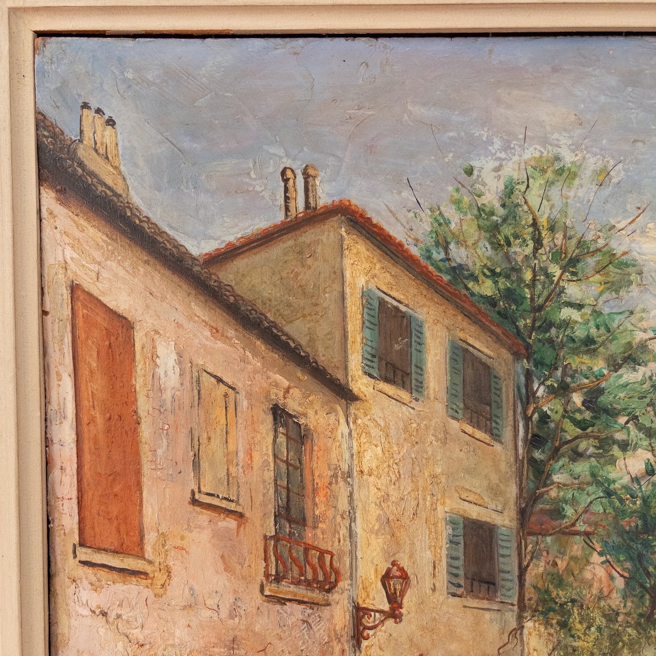 Vintage French Village Street Scene Painting