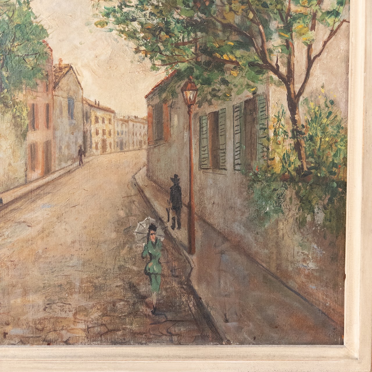 Vintage French Village Street Scene Painting