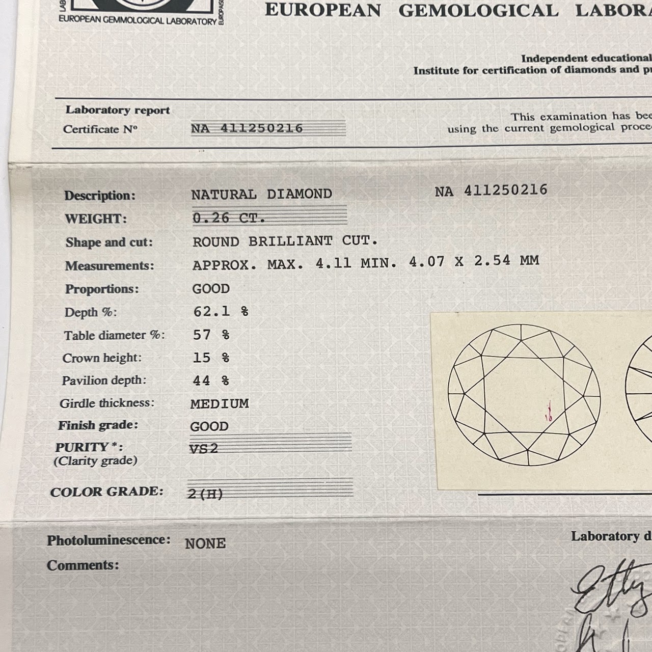 0.26 Ct.Round Brilliant Cut Natural Diamond