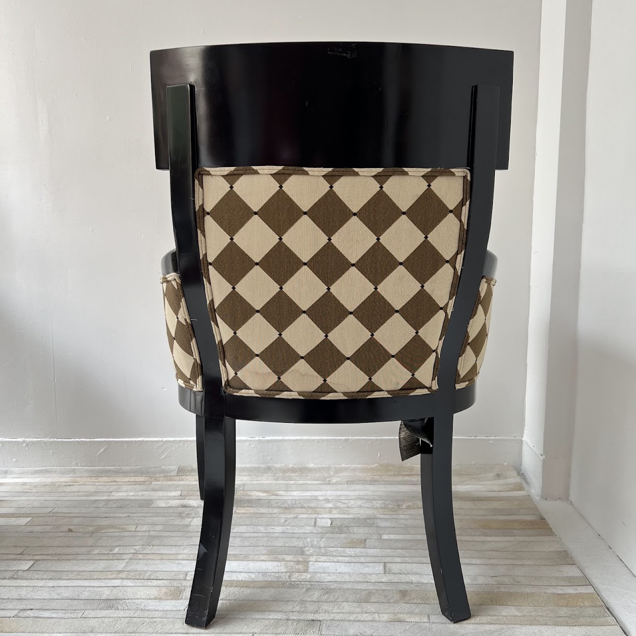 Milano Styles Post-Modernist Ebonized Alder and Diamond Check Jacquard Armchair Pair