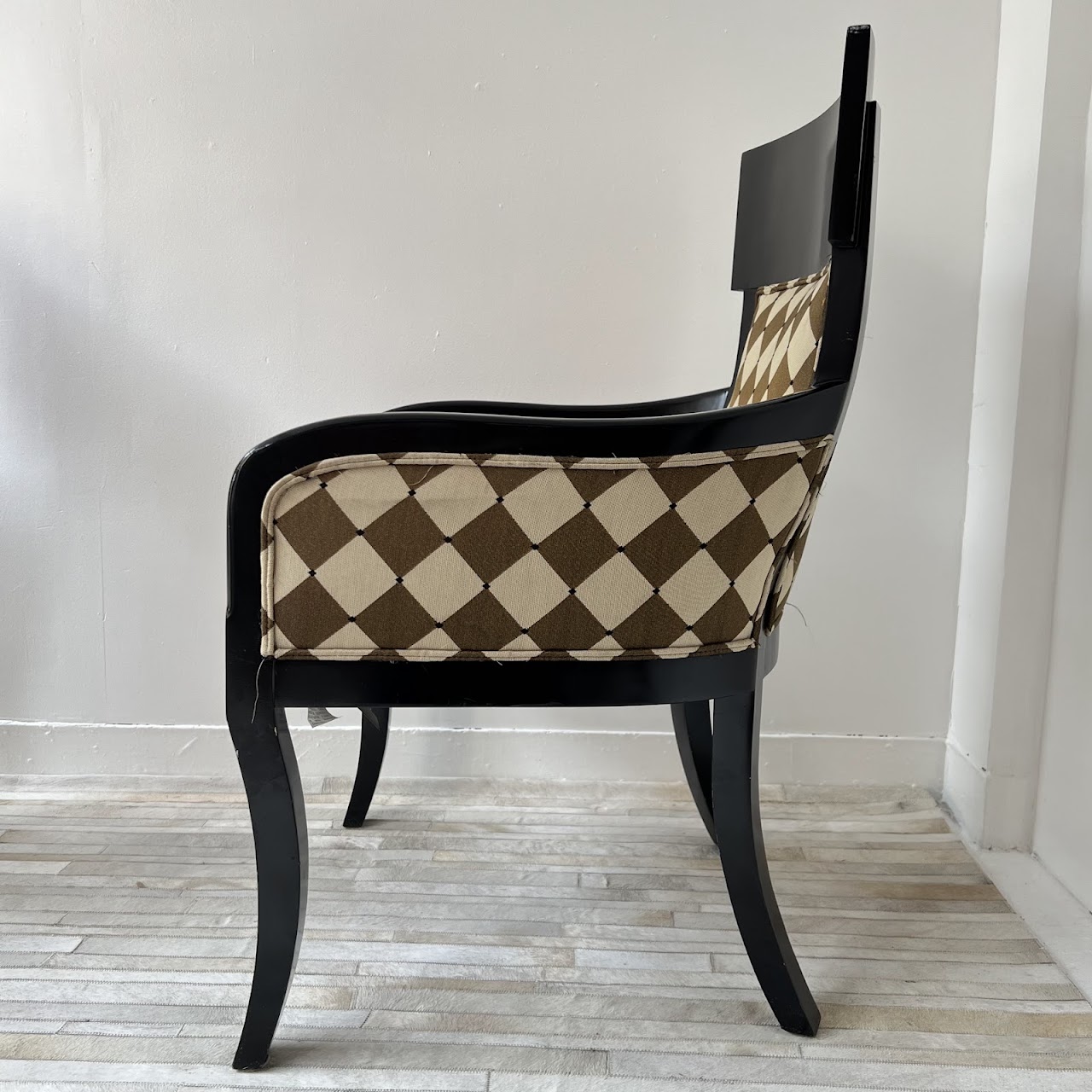 Milano Styles Post-Modernist Ebonized Alder and Diamond Check Jacquard Armchair Pair