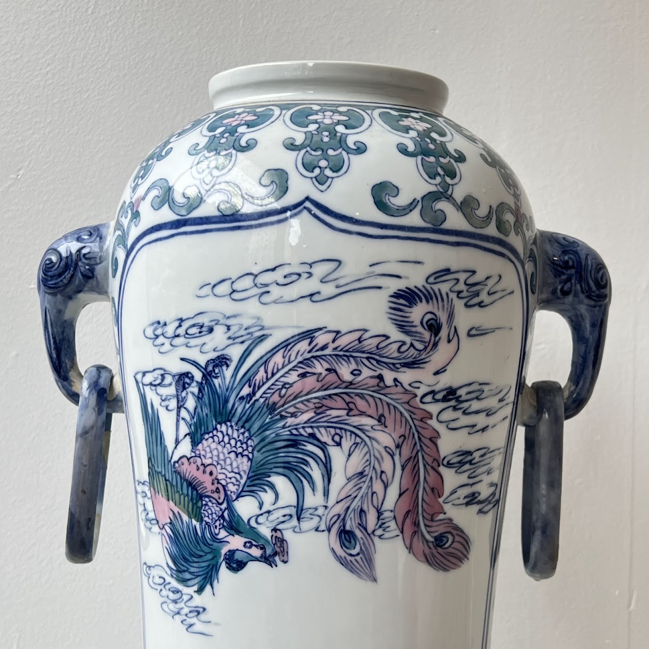 Chinese Porcelain Peacock and Dragon Tall Vase