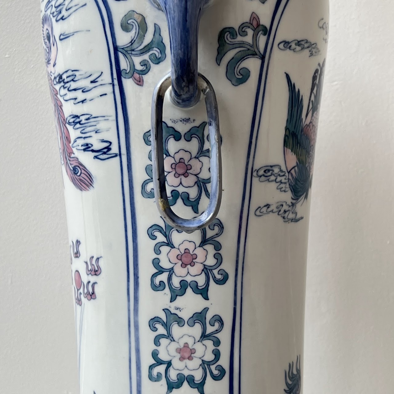 Chinese Porcelain Peacock and Dragon Tall Vase