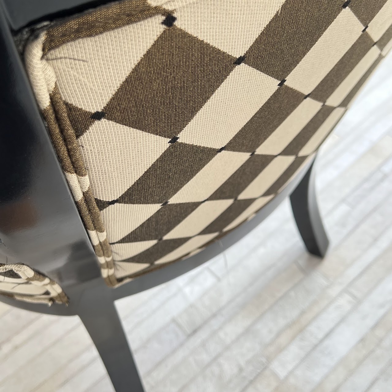 Milano Styles Post-Modernist Ebonized Alder and Diamond Check Jacquard Armchair Pair