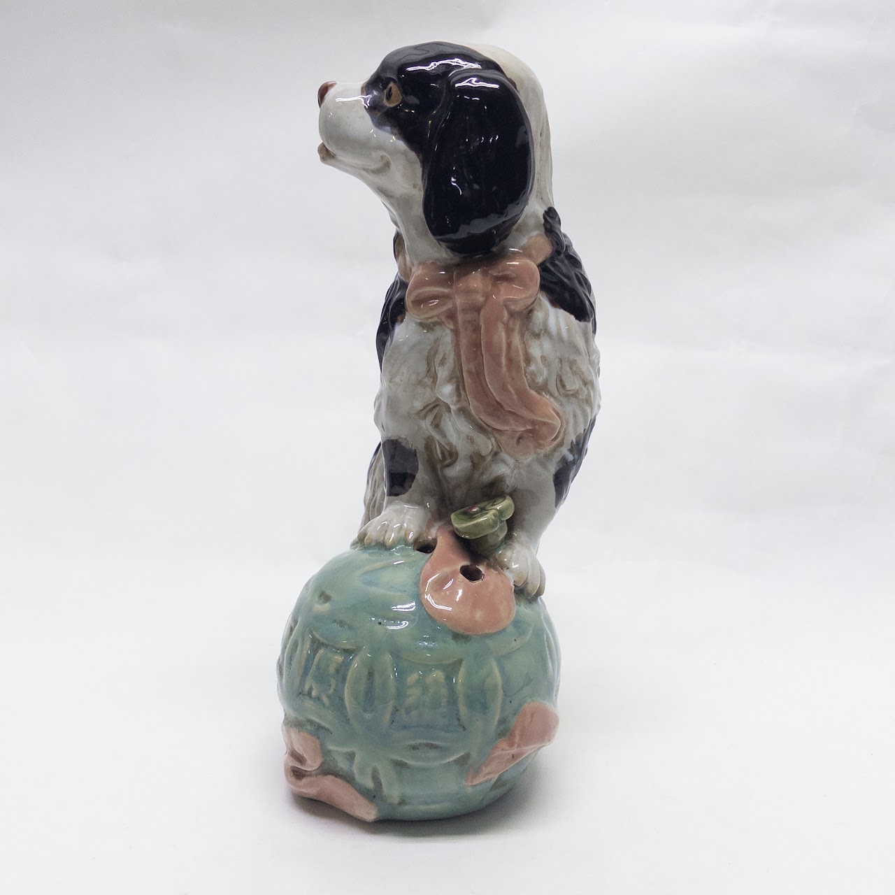 Staffordshire Spaniel on Ball Vintage Ceramic Sculpture