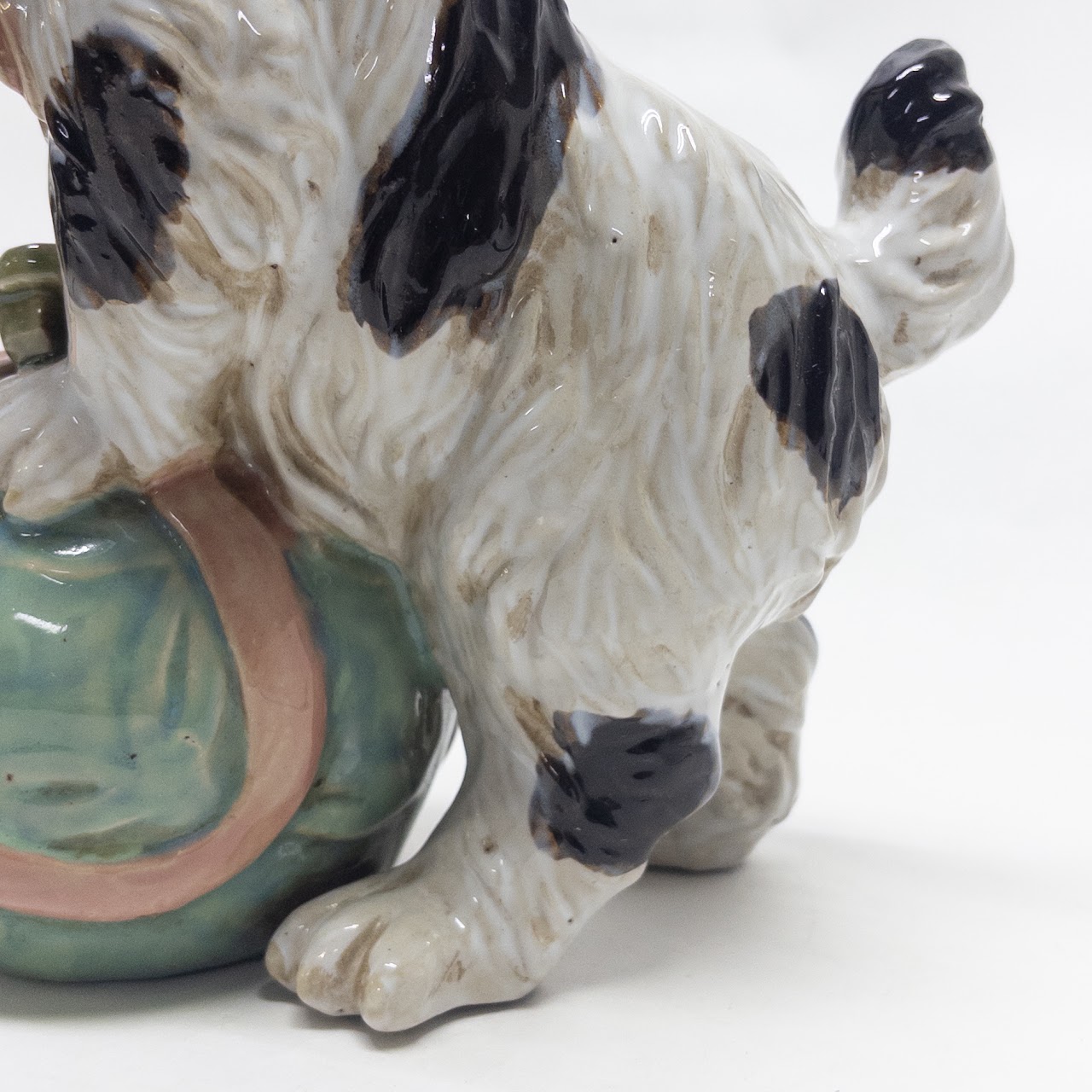 Staffordshire Spaniel on Ball Vintage Ceramic Sculpture