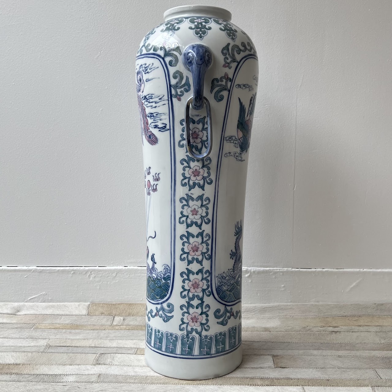 Chinese Porcelain Peacock and Dragon Tall Vase