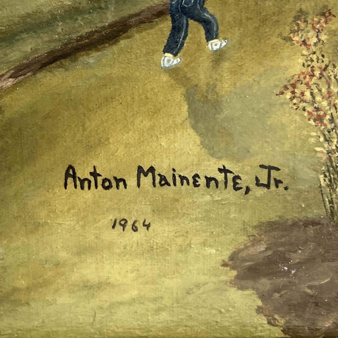 Anton Emile Mainente, Jr. Signed American Naive Oil Painting, 1964