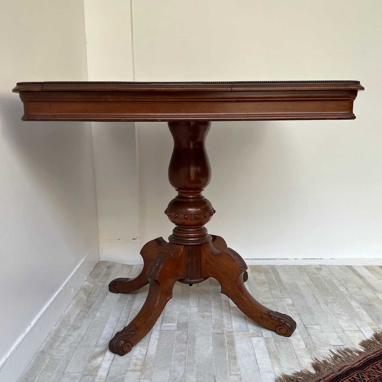 Parquetry Inlaid Mahogany Pedestal Top Game Table with Bakelite Checkers