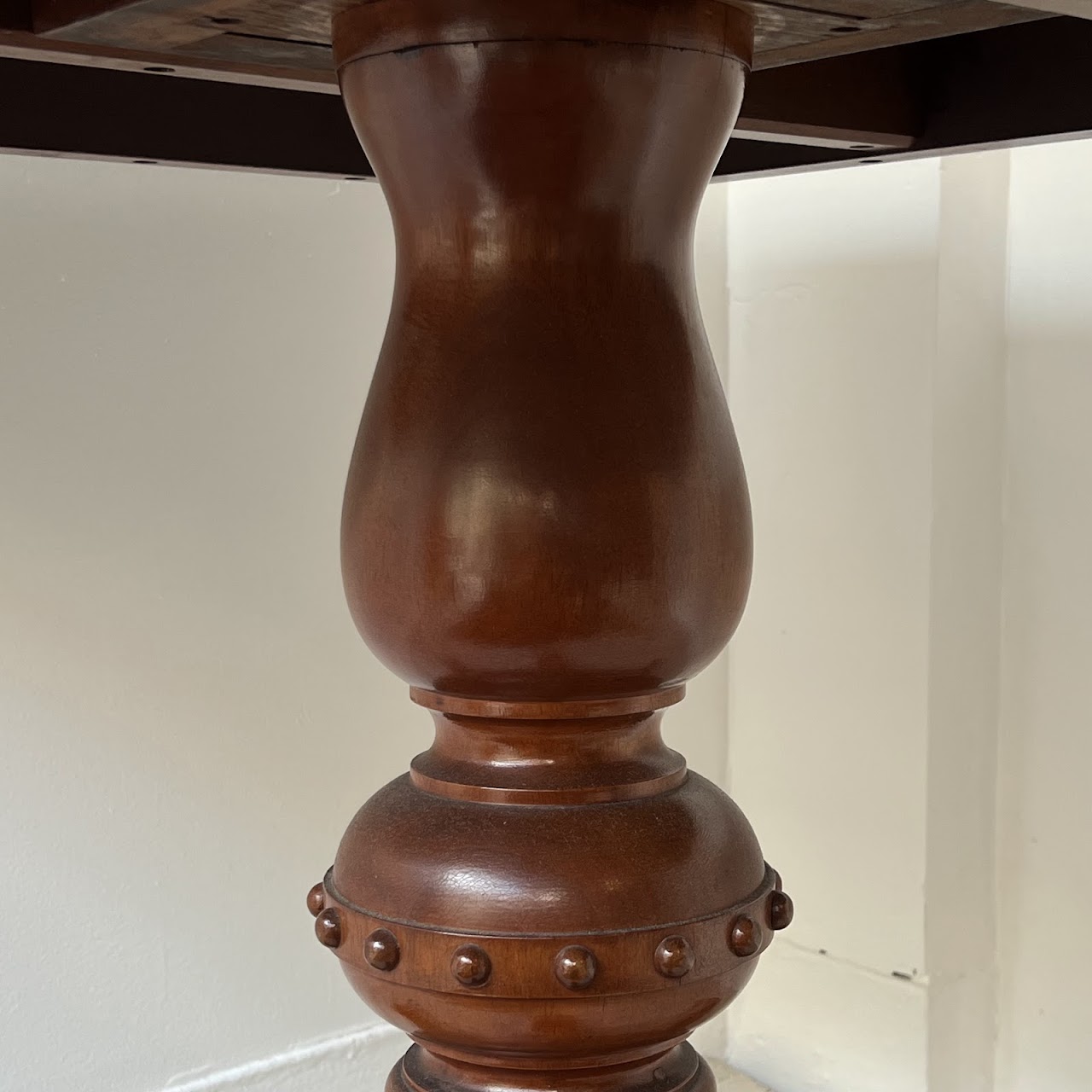 Parquetry Inlaid Mahogany Pedestal Top Game Table with Bakelite Checkers