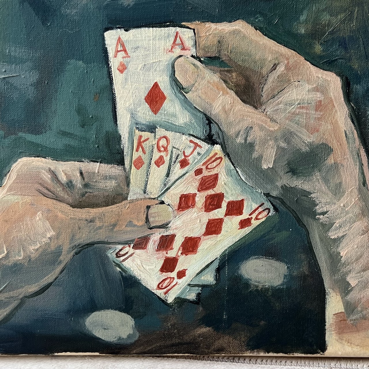 Nick Bowering 'Poker' Signed Oil Painting, 1986