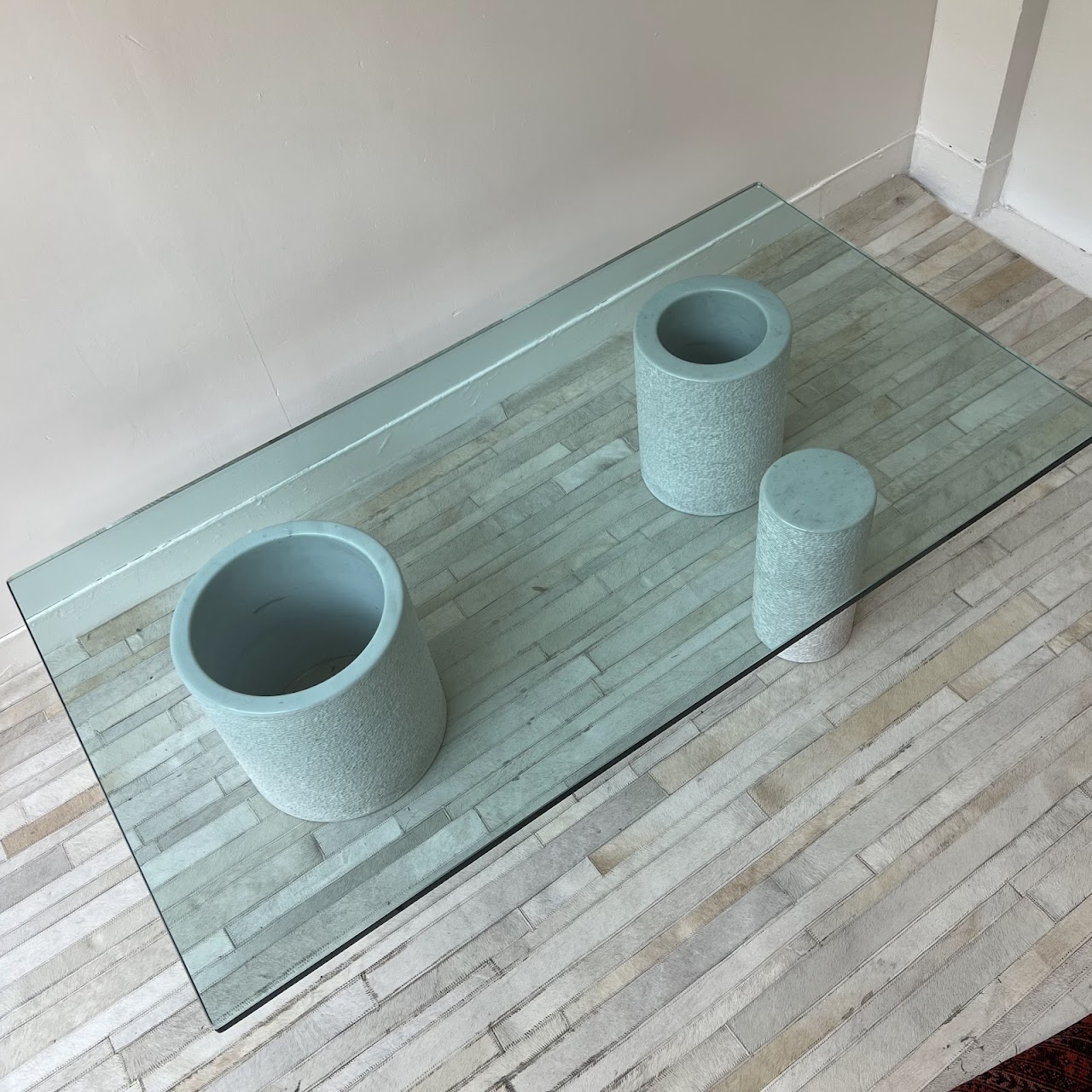 Di Uno Tre by Giulio Lazzotti for Casigliani Carrara Marble and Aquamarine Plate Glass Coffee Table