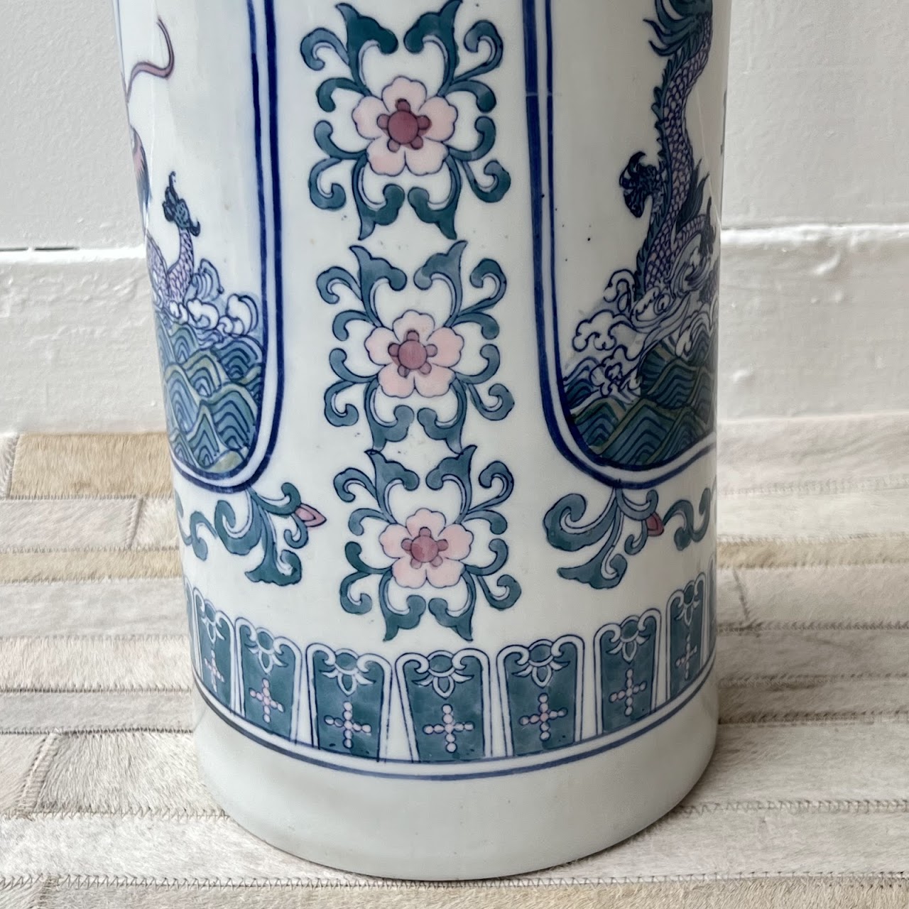 Chinese Porcelain Peacock and Dragon Tall Vase