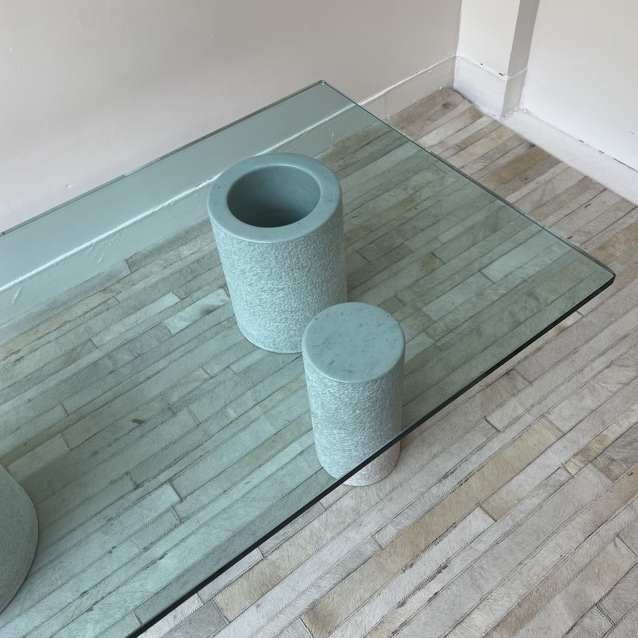 Di Uno Tre by Giulio Lazzotti for Casigliani Carrara Marble and Aquamarine Plate Glass Coffee Table