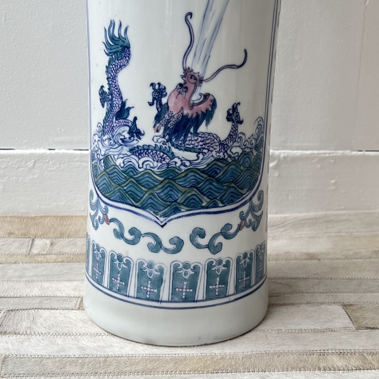 Chinese Porcelain Peacock and Dragon Tall Vase