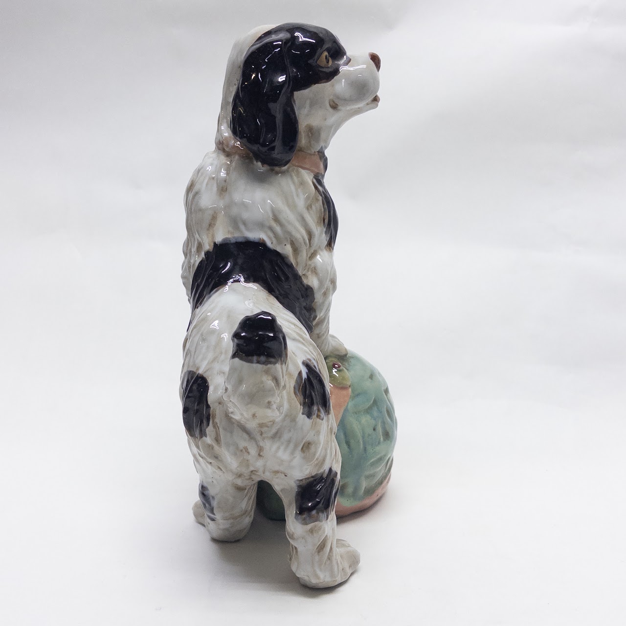 Staffordshire Spaniel on Ball Vintage Ceramic Sculpture