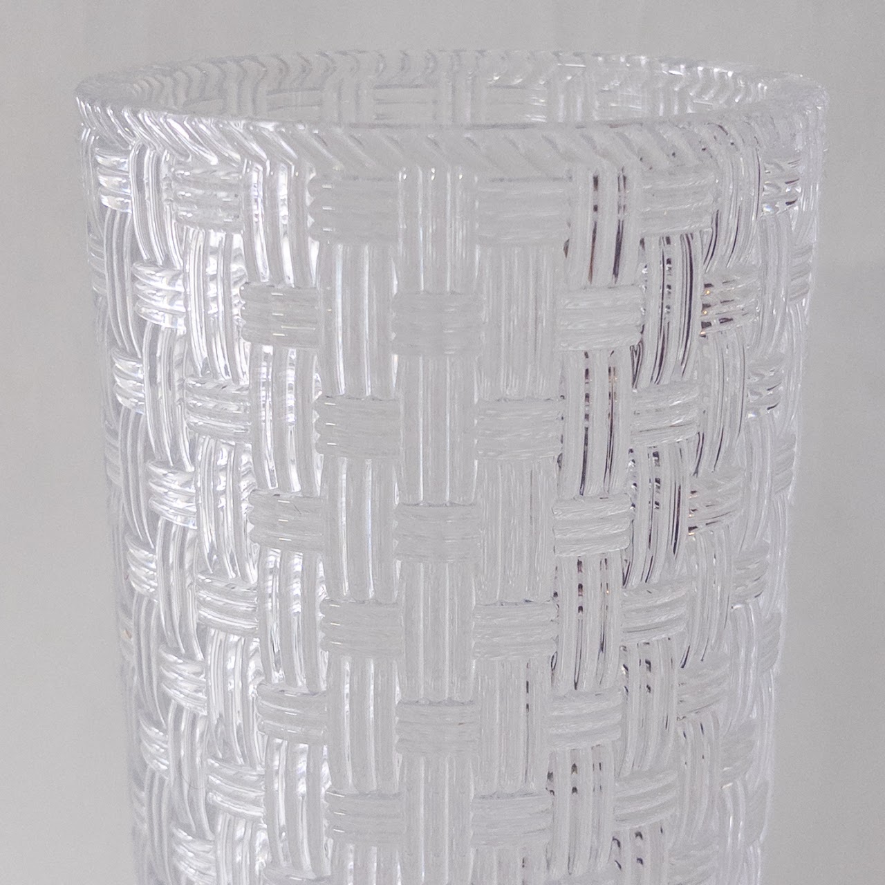 Tiffany & Co. Basket-Weave Cylindrical Crystal Vase